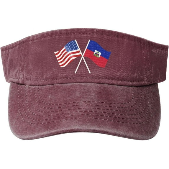 American and Haiti Flag Unisex Sun Visor Cap Adjustable Empty Top Baseball Cap