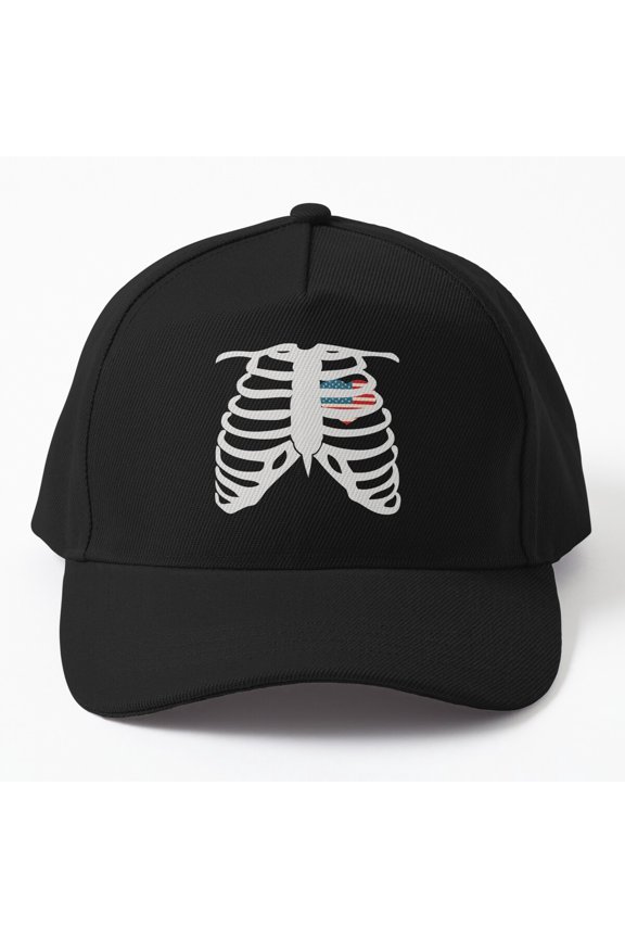 American at Heart Baseball Cap, Rib Cage Proud American Statement Design, Classic Hat