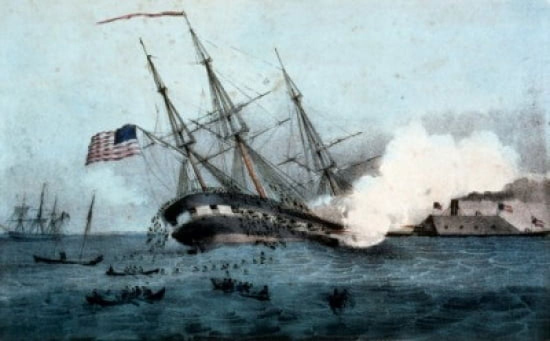 American battleship and ironclad vessel in seabattle Canvas Art - (24 x 36)