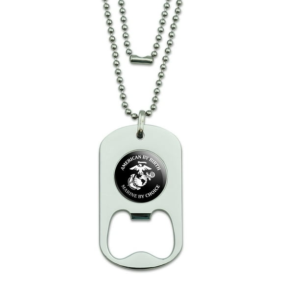 American by Birth Marine by Choice USMC White Black Officially Licensed Military Dog Tag Bottle Opener Pendant