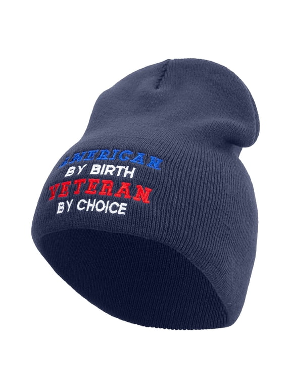 American by Birth Veteran by Choice Embroidered 8 inch Acrylic Short Beanie - Navy OSFM