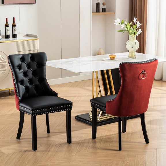 American - designed Dining Chairs | Used in Dining Room with Distinctive Design | Solid Rubberwood Legs and Decorative Nailhead Trim | Comfortable Seating Experience with Density Foam
