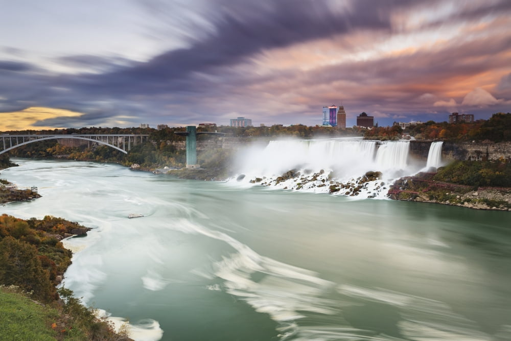 American falls and niagara river at duskNiagara falls new york united states of america Canvas Art - Ken Gillespie Design Pics (19 x 12)