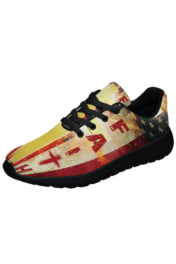 American flag Faith Cross Shoes Sneakers for Women Men Black Size 5