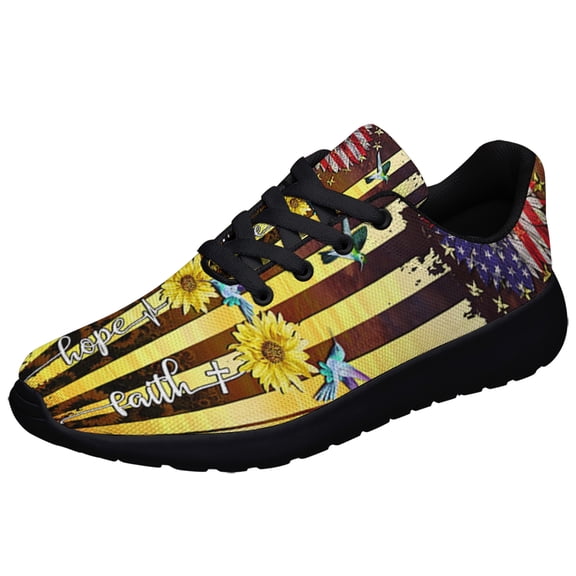 American flag Faith Hope Love Shoes Sneakers for Women Men Black Size 5