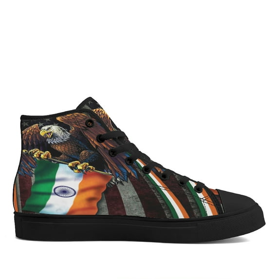 American flag Grown With Indian Roots High Top Canvas Shoes Sneakers Black Size 8.5