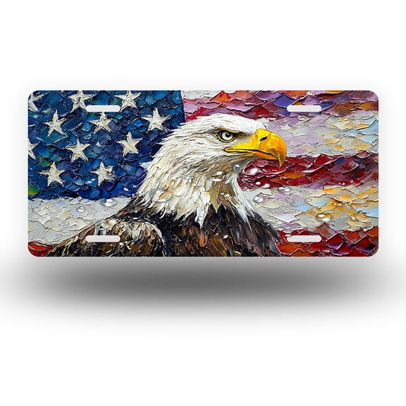 American flag bald eagle Front License Plate, Metal License Plate, Funny Standard Plates Personalized Novelty Decorative For Men/Women/Boys/Girls Car 6×12 Inch