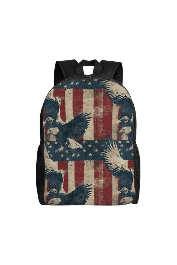 American flag and eagle Backpack with 15 Inch Laptop Compartment,Water-Resistant Daypack, Large Capacity Backpack with Adjustable Breathable Shoulder Straps for Daily Use Travel Gym