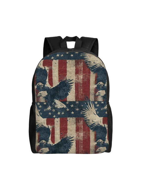 American flag and eagle Backpack with 15 Inch Laptop Compartment,Water-Resistant Daypack, Large Capacity Backpack with Adjustable Breathable Shoulder Straps for Daily Use Travel Gym
