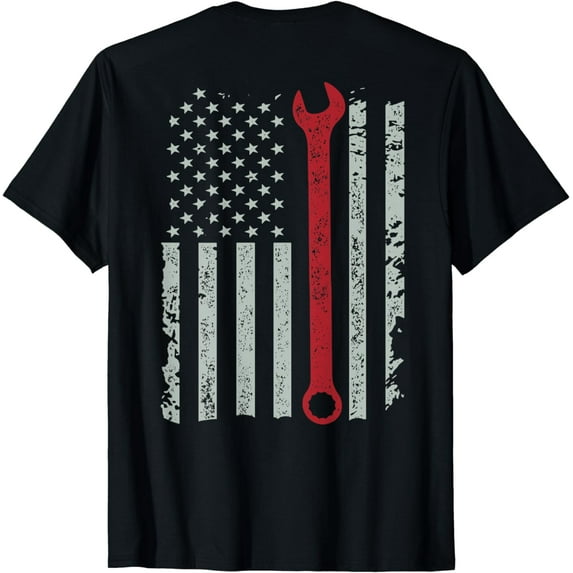 American flag mechanic wrench shirt patriotic design Tshirt