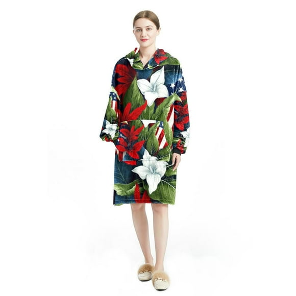 American flag plant Cozy Microfiber Polyester Wearable Blanket for Relaxing Loungewear - Comfy Snuggle Wrap for Home and Travel - Ultra Soft and Warm - One Size Fits All - Great Gift Idea