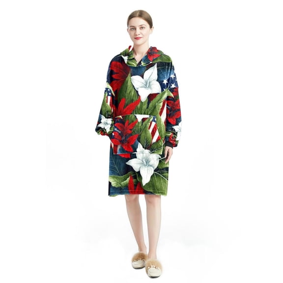 American flag plant Cozy Microfiber Polyester Wearable Blanket for Relaxing Loungewear - Comfy Snuggle Wrap for Home and Travel - Ultra Soft and Warm - One Size Fits All - Great Gift Idea