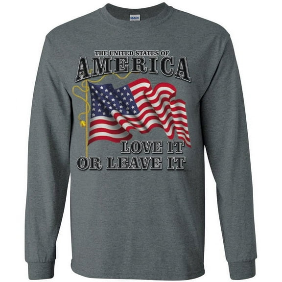 American flag skull T-shirt Men's Long Sleeve Tee Gray
