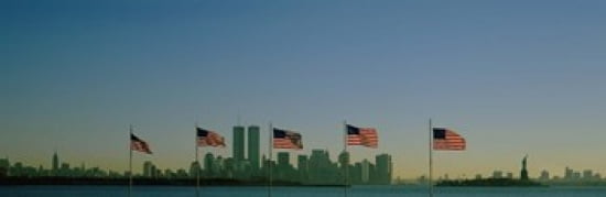 American flags in a row New York City New York State USA Canvas Art - Panoramic Images (36 x 12)
