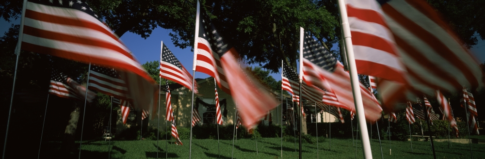 American flags in front of a home Dallas Texas USA Canvas Art - Panoramic Images (12 x 36)