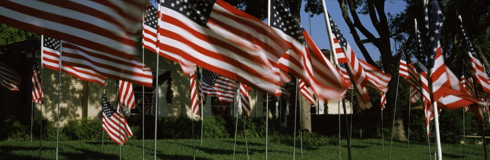 American flags in front of a home Dallas Texas USA Canvas Art - Panoramic Images (6 x 18)