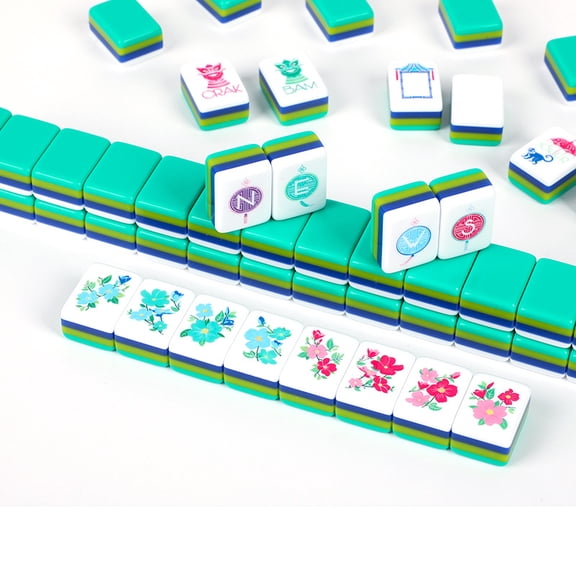 American green grass-style Mahjong set - 160 pieces, four-layer acrylic hand-carved mahjong tiles, included storage bag. Suitable for entertainment party games.