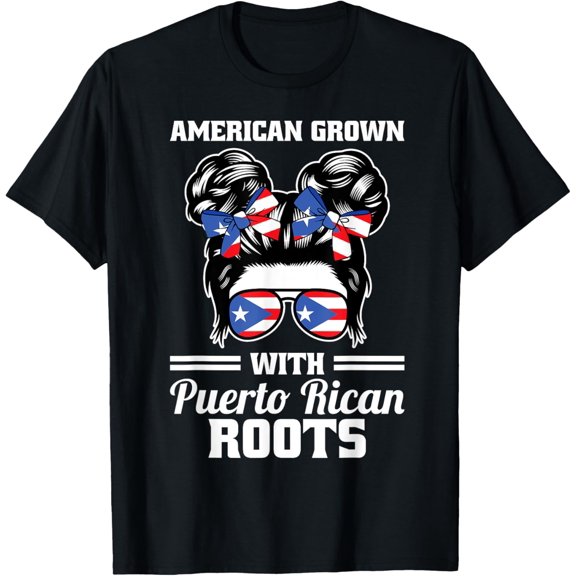 American grown with Puerto rican roots Puerto rican roots T-ShirtMen and women, Black T-shirt, size: Extra large