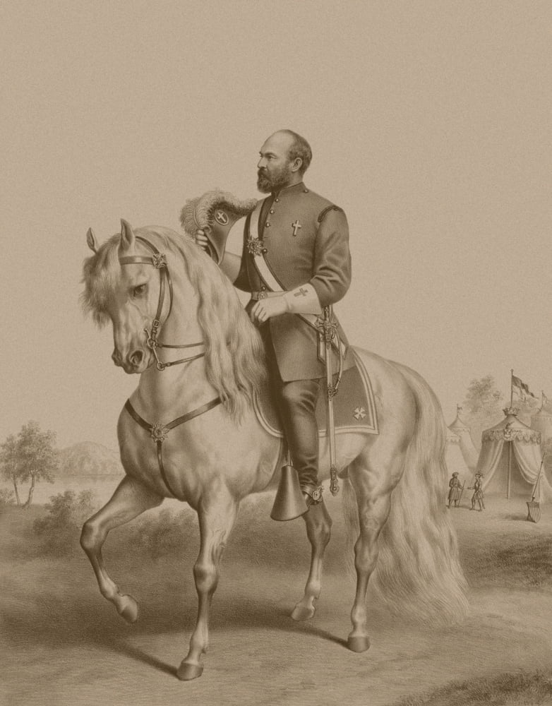 American history print of President James Garfield on horseback Canvas Art - John ParrotStocktrek Images (13 x 16)