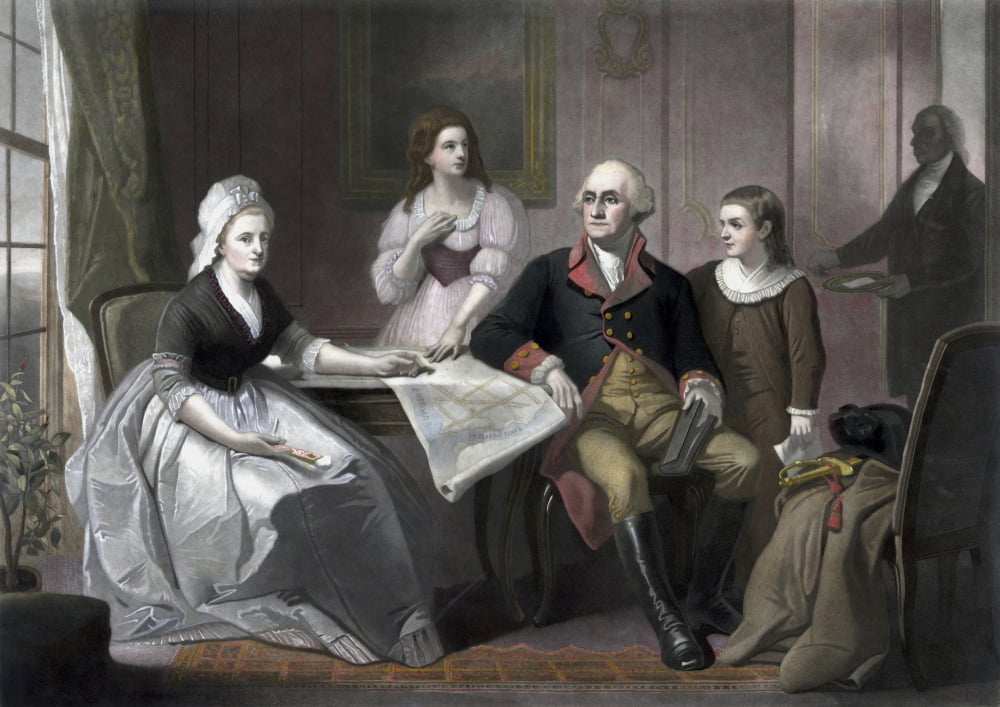 American history print of the Washington family seated at a table Canvas Art - John ParrotStocktrek Images (17 x 12)