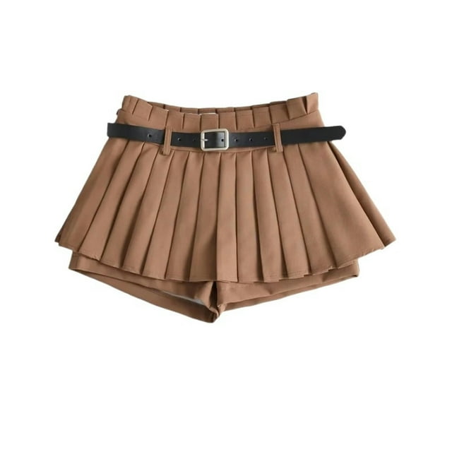 American hottie high-waist belt skirt girl anti-exposure A-line pleated ...