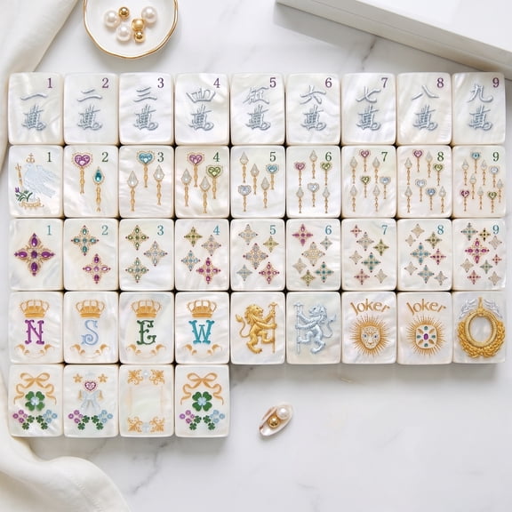 American mahjong tiles 160 Pcs Acrylic Mahjong Tiles, Pearl mother shell-style Mahjong for Home Travel & Game Nights
