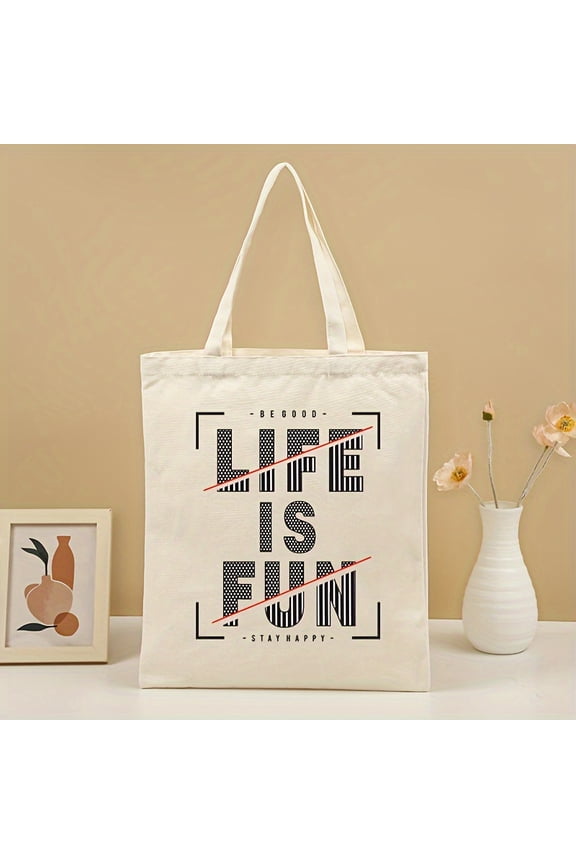 American monogram canvas tote bag, reusable outdoor tote bag for groceries, shopping, beach, and everyday use