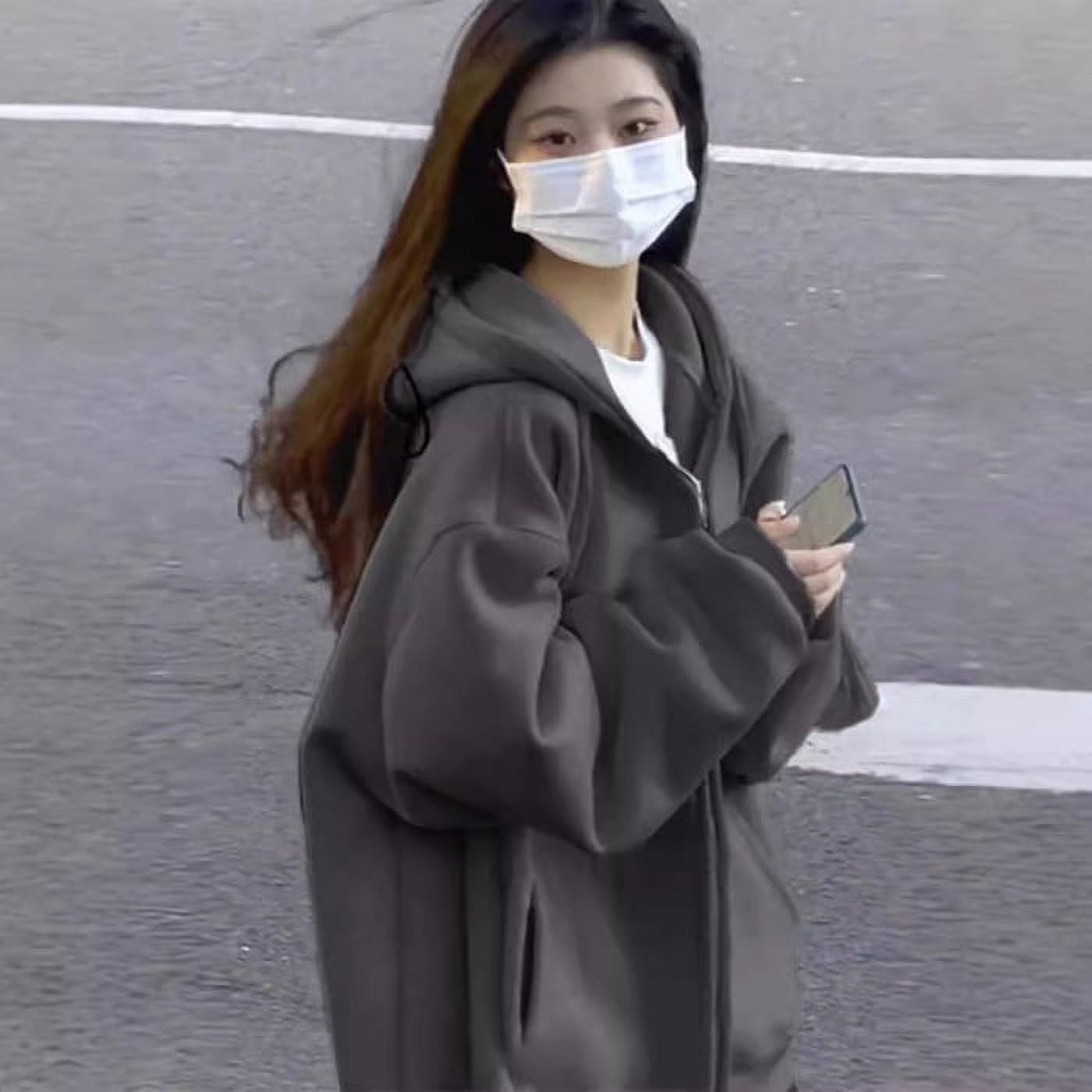 American retro solid color hooded sweater women‘s autumn and winter