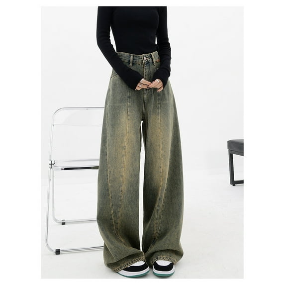 American retro straight leg jeans, summer wide leg pants, slimming pants, fashionable jeans