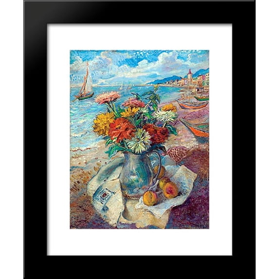 American still life on the beach 20x24 Framed Art Print by David Burliuk
