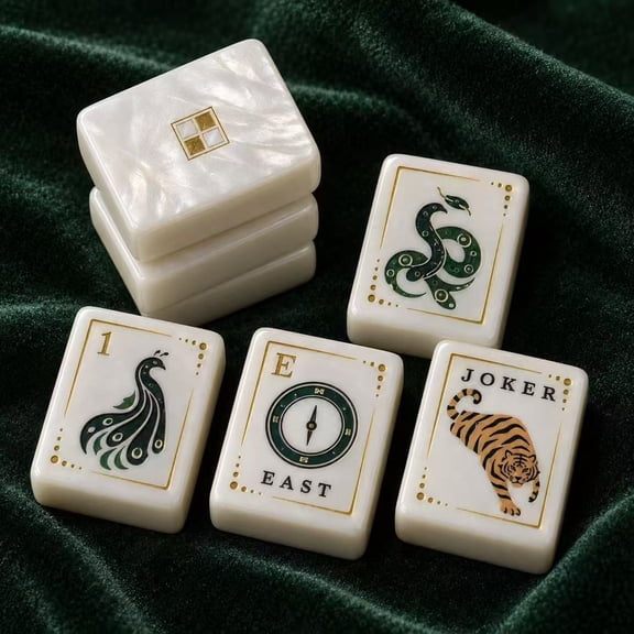 American-style Mahjong Tiles - 160 pieces Retro Floral and Animal style Acrylic Mahjong tiles, with storage Bag