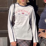 American style long sleeve t-shirt contrast color top letter trendy ...