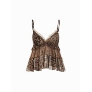 American-style sexy leopard print camisole with lace V-neck, double-layered ruffles, INS pure desire camisole, Y2K backless tank top