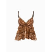 American-style sexy leopard print camisole with lace V-neck, double-layered ruffles, INS pure desire camisole, Y2K backless tank top