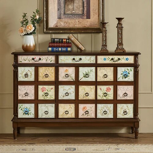 American-style Leather Solid Wood Shoe Cabinet For Changing Shoes And Stools
