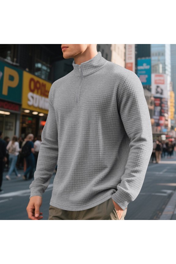 American-style simple casual men's loose jacquard stand-up collar half-zip sweatshirt