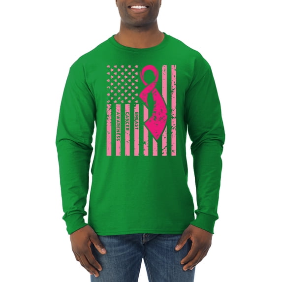 AmericanFlag Awareness Mens Long Sleeve Shirt, Kelly, Small