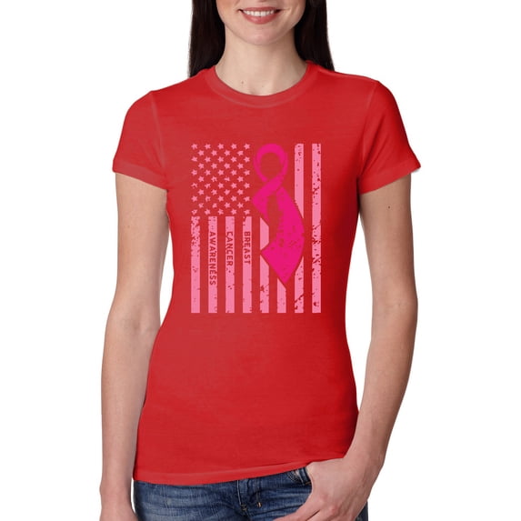 AmericanFlag Awareness Womens Slim Fit Junior Tee, Red, Medium