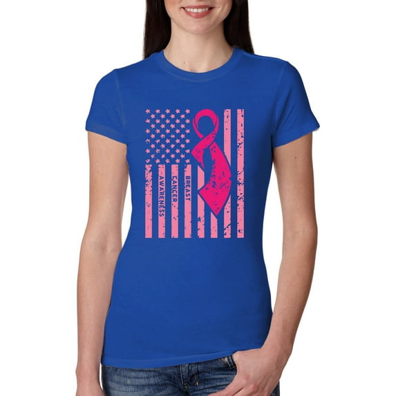 AmericanFlag Awareness Womens Slim Fit Junior Tee, Royal, Large
