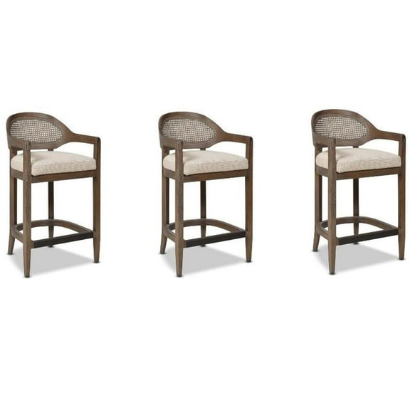 Americana 26" Cane Back Counter Height Bar Stool Taupe Beige 3 Piece Set