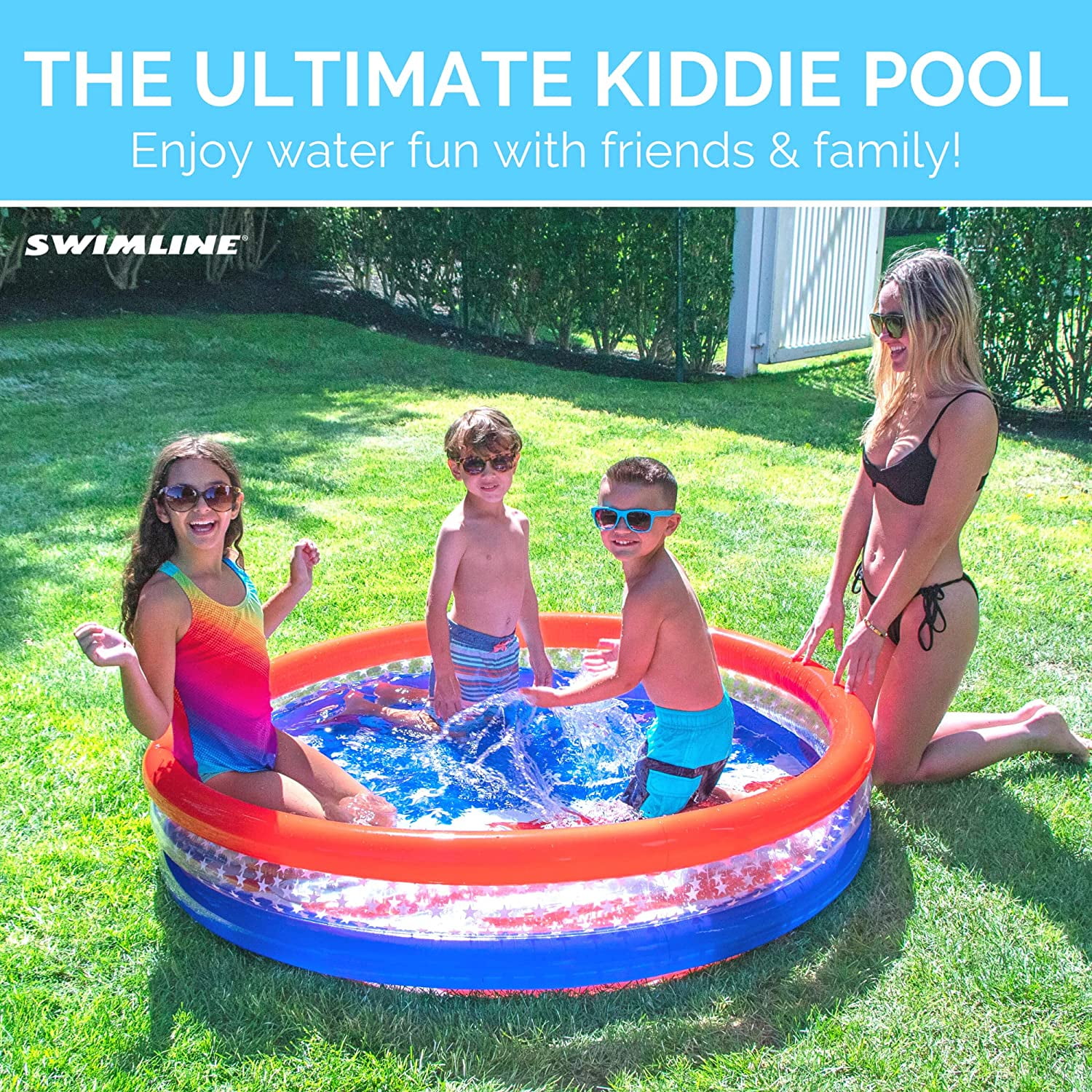 Americana 3 Ring Kiddie Pool 60'' X 12'' for Kids Toddlers Outdoor Indoor Fun
