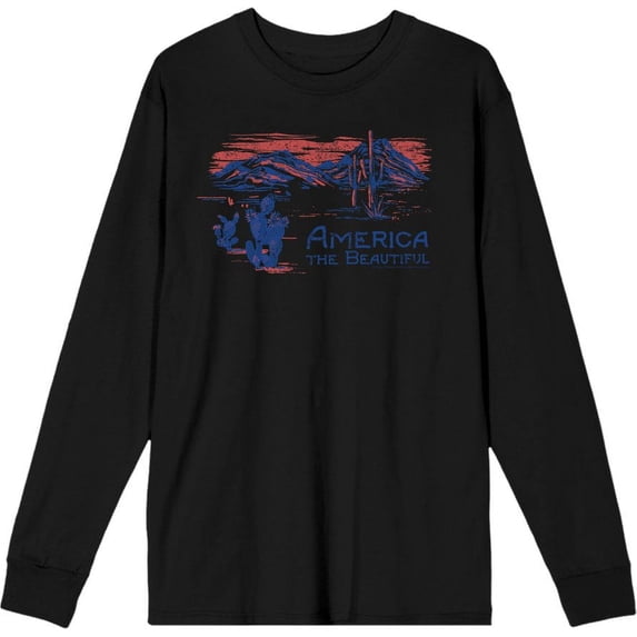 Americana America The Beautiful Adult Black Crew Neck Long Sleeve Tee-Medium