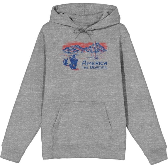 Americana America The Beautiful Adult Heather Gray Long Sleeve Hoodie-Large