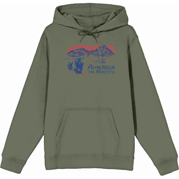 Americana America The Beautiful Adult Olive Long Sleeve Hoodie-XS