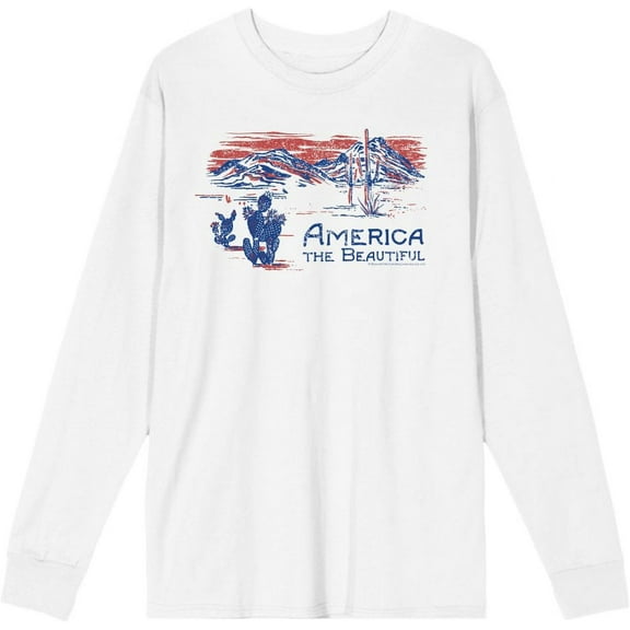 Americana America The Beautiful Adult White Crew Neck Long Sleeve Tee-Large