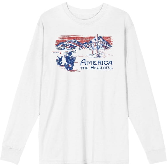 Americana America The Beautiful Adult White Crew Neck Long Sleeve Tee-XS
