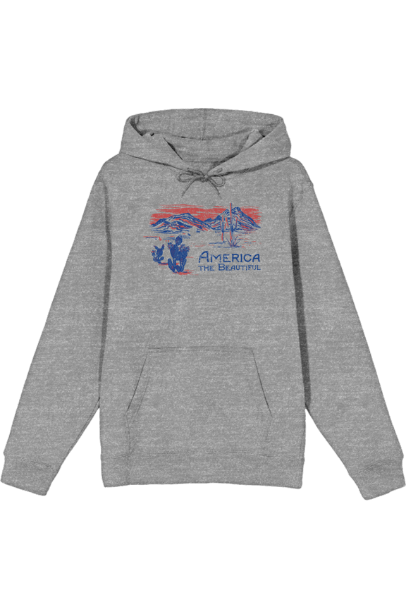 Americana America The Beautiful Long Sleeve Adult Hooded Sweatshirt-XXL-Heather Gray
