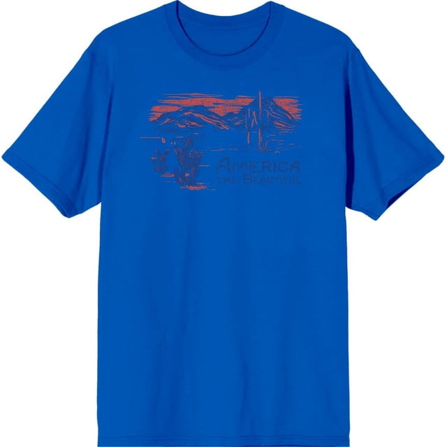 Americana America The Beautiful Men's Blue Crew Neck Short Sleeve Tee-Large
