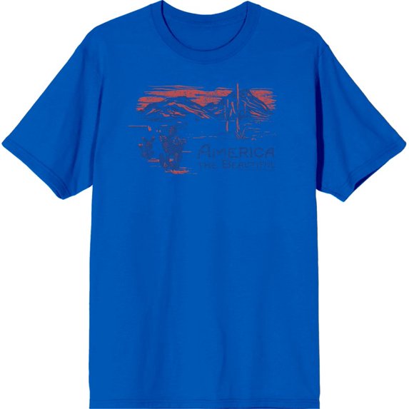Americana America The Beautiful Men's Blue Crew Neck Short Sleeve Tee-Large