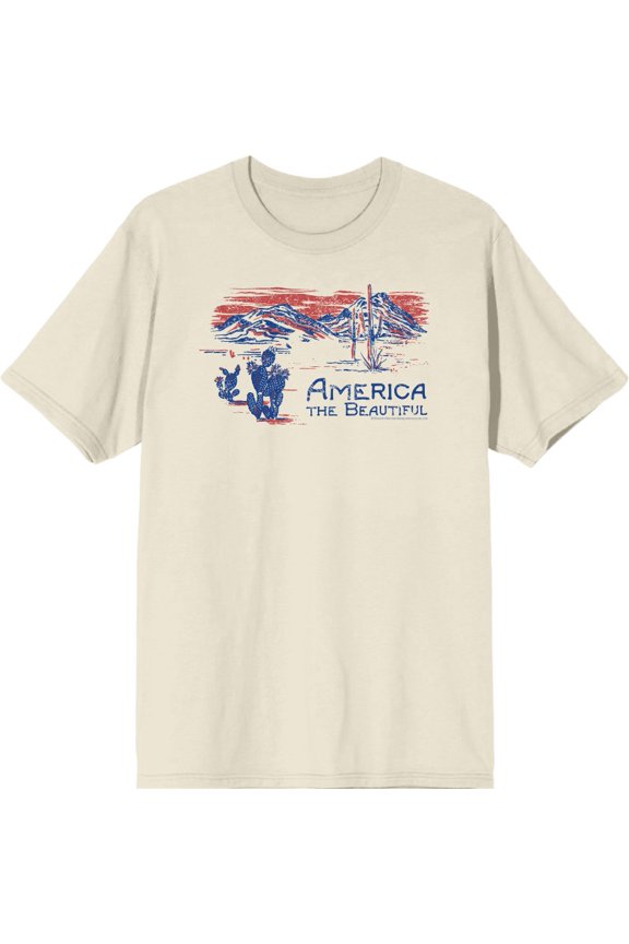 Americana America The Beautiful Men's Natural Crew Neck Short Sleeve Tee-Medium